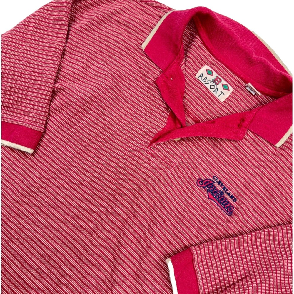 Vintage Cleveland Indians Polo Shirt Men XXL 2XL Red Cotton Rugby 90s Y2K MLB